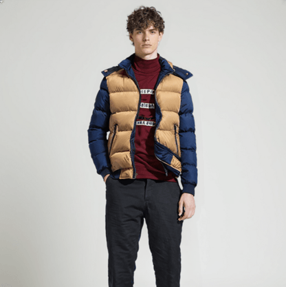 Mens Two Tone Puffer Jacket with Removable Hood - AllYearGoods