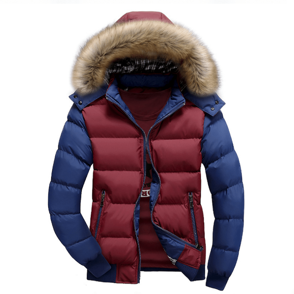 Mens Two Tone Puffer Jacket with Removable Hood - AllYearGoods