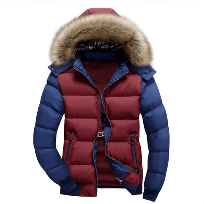 Mens Two Tone Puffer Jacket with Removable Hood - AllYearGoods