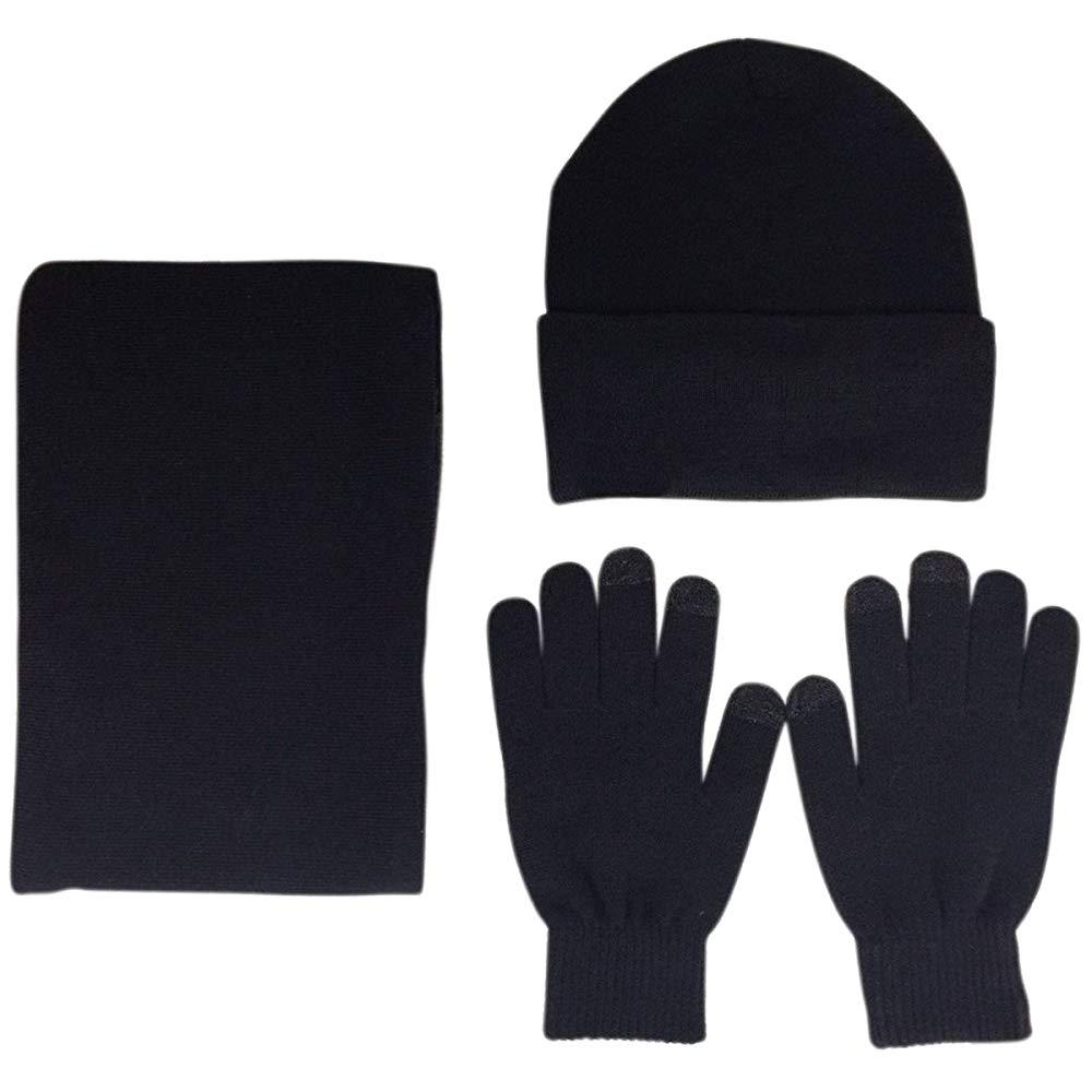 Mens Winter Beanie Hat And Neck Scarf Warmer Touch Screen Gloves Set - AllYearGoods