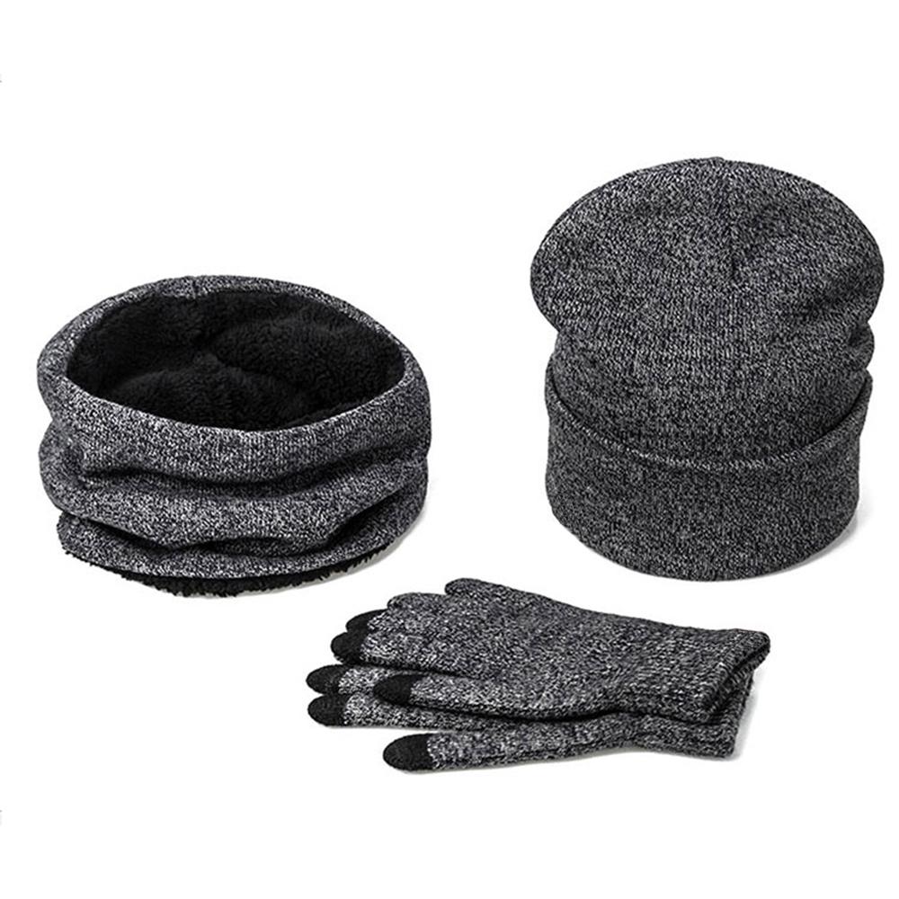Mens Winter Beanie Hat And Neck Scarf Warmer Touch Screen Gloves Set - AllYearGoods