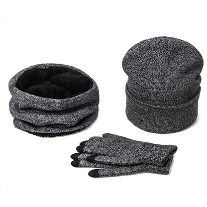 Mens Winter Beanie Hat And Neck Scarf Warmer Touch Screen Gloves Set - AllYearGoods