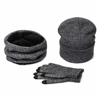 Mens Winter Beanie Hat And Neck Scarf Warmer Touch Screen Gloves Set - AllYearGoods