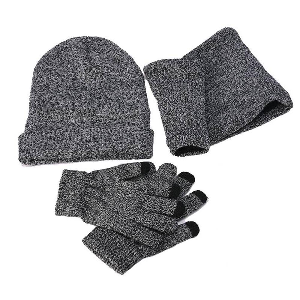 Mens Winter Beanie Hat And Neck Scarf Warmer Touch Screen Gloves Set - AllYearGoods