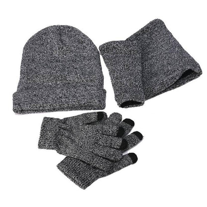 Mens Winter Beanie Hat And Neck Scarf Warmer Touch Screen Gloves Set - AllYearGoods