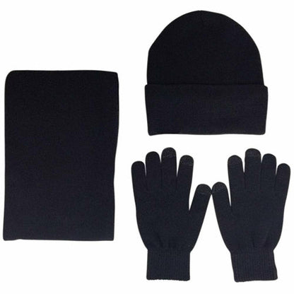 Mens Winter Beanie Hat And Neck Scarf Warmer Touch Screen Gloves Set - AllYearGoods