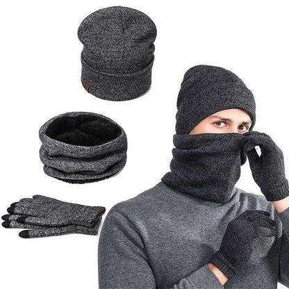 Mens Winter Beanie Hat And Neck Scarf Warmer Touch Screen Gloves Set - AllYearGoods