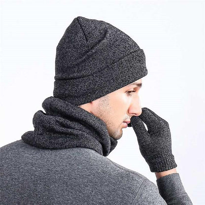 Mens Winter Beanie Hat And Neck Scarf Warmer Touch Screen Gloves Set - AllYearGoods