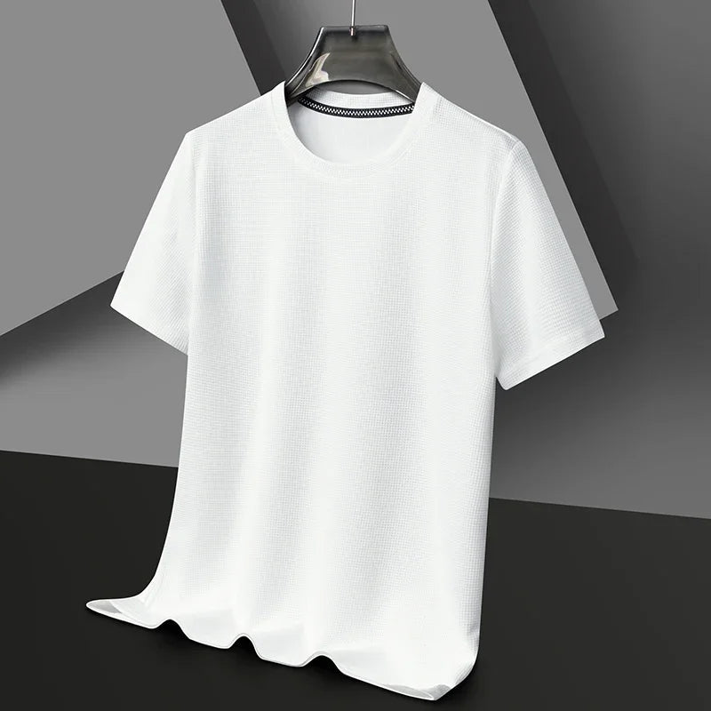 New Summer Waffle Round Neck Short Sleeved T-shirt for Men's Short - AllYearGoods