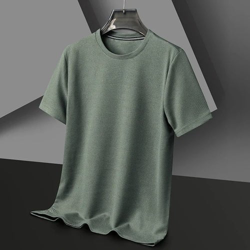 New Summer Waffle Round Neck Short Sleeved T-shirt for Men's Short - AllYearGoods