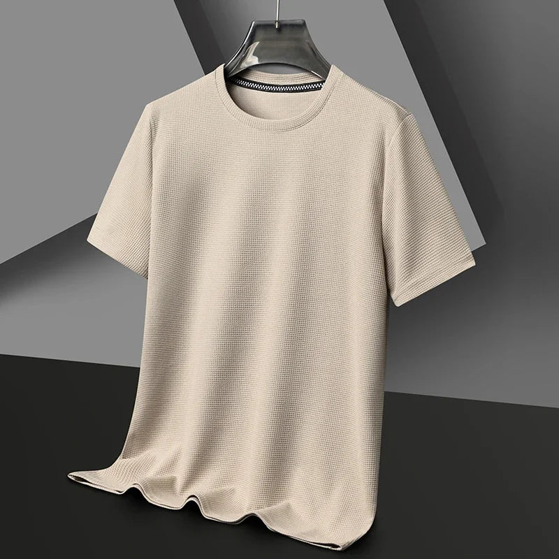 New Summer Waffle Round Neck Short Sleeved T-shirt for Men's Short - AllYearGoods