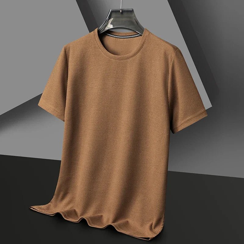 New Summer Waffle Round Neck Short Sleeved T-shirt for Men's Short - AllYearGoods