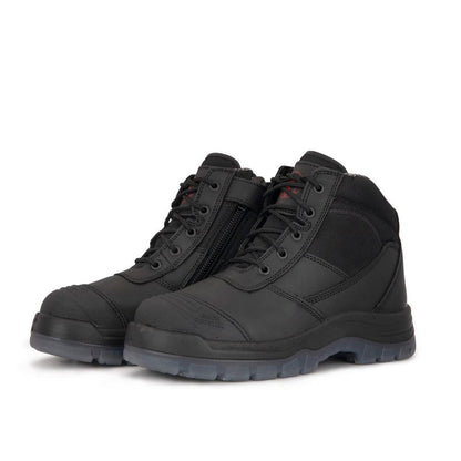 ROCKROOSTER Crisson Black 6 inch Zip sided Steel Toe Leather Work - AllYearGoods