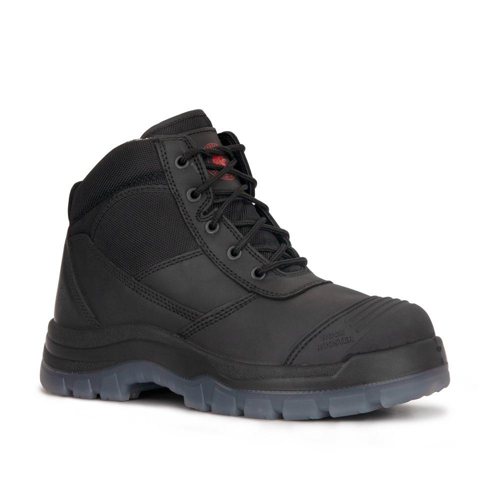 ROCKROOSTER Crisson Black 6 inch Zip sided Steel Toe Leather Work - AllYearGoods
