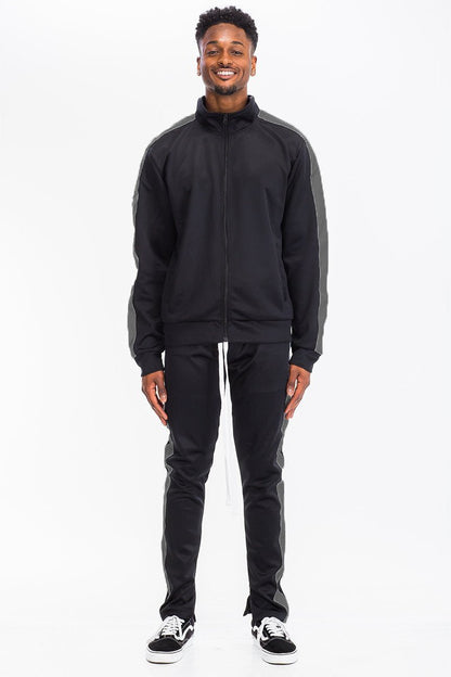 Single Stripe Zip Up Track Jacket and Track Pant Matching Set SET123 - AllYearGoods