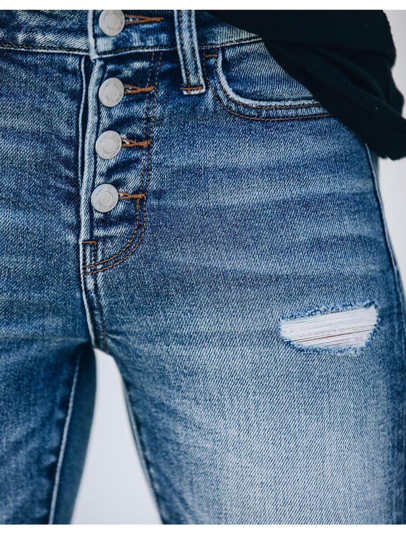 Slim Hole High Elasticity Women's Denim Trousers Jeans - AllYearGoods