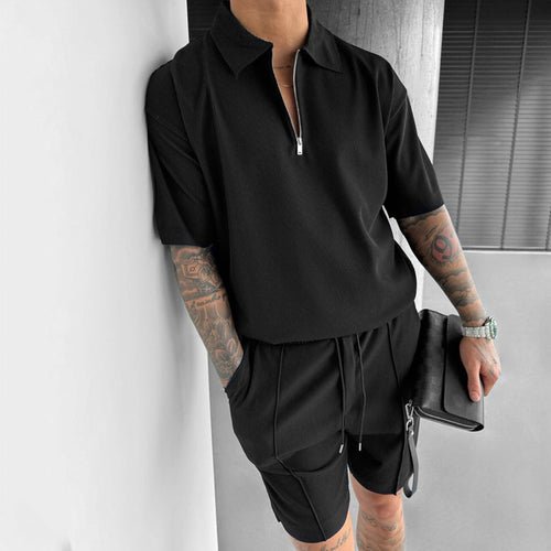 Summer Fashion Mens Clothing Men's Suits New Zipper Polo Casual Short - AllYearGoods