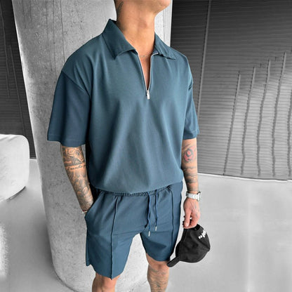Summer Fashion Mens Clothing Men's Suits New Zipper Polo Casual Short - AllYearGoods