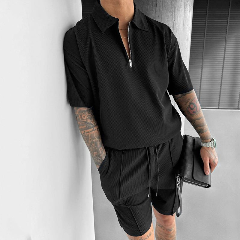 Summer Fashion Mens Clothing Men's Suits New Zipper Polo Casual Short - AllYearGoods