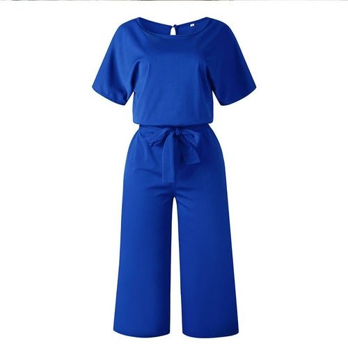 Summer Fashion Simple Short Sleeve Jumpsuit Women Wide Leg Pure Color - AllYearGoods