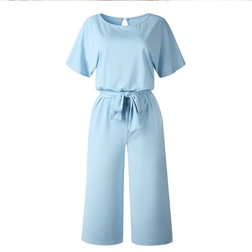 Summer Fashion Simple Short Sleeve Jumpsuit Women Wide Leg Pure Color - AllYearGoods