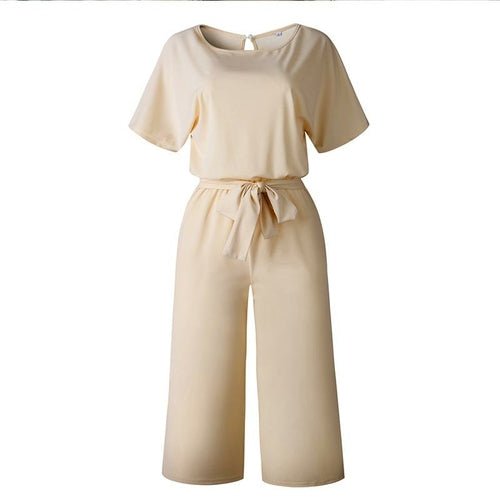 Summer Fashion Simple Short Sleeve Jumpsuit Women Wide Leg Pure Color - AllYearGoods