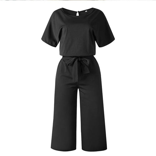 Summer Fashion Simple Short Sleeve Jumpsuit Women Wide Leg Pure Color - AllYearGoods