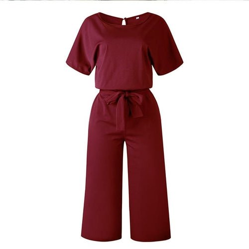 Summer Fashion Simple Short Sleeve Jumpsuit Women Wide Leg Pure Color - AllYearGoods
