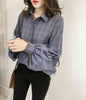 Womens Loose Fit Button Front Bell Sleeves Plaid Shirt - AllYearGoods