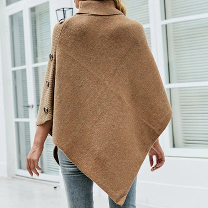 Womens Turtleneck Poncho With Side Buttons Details - AllYearGoods