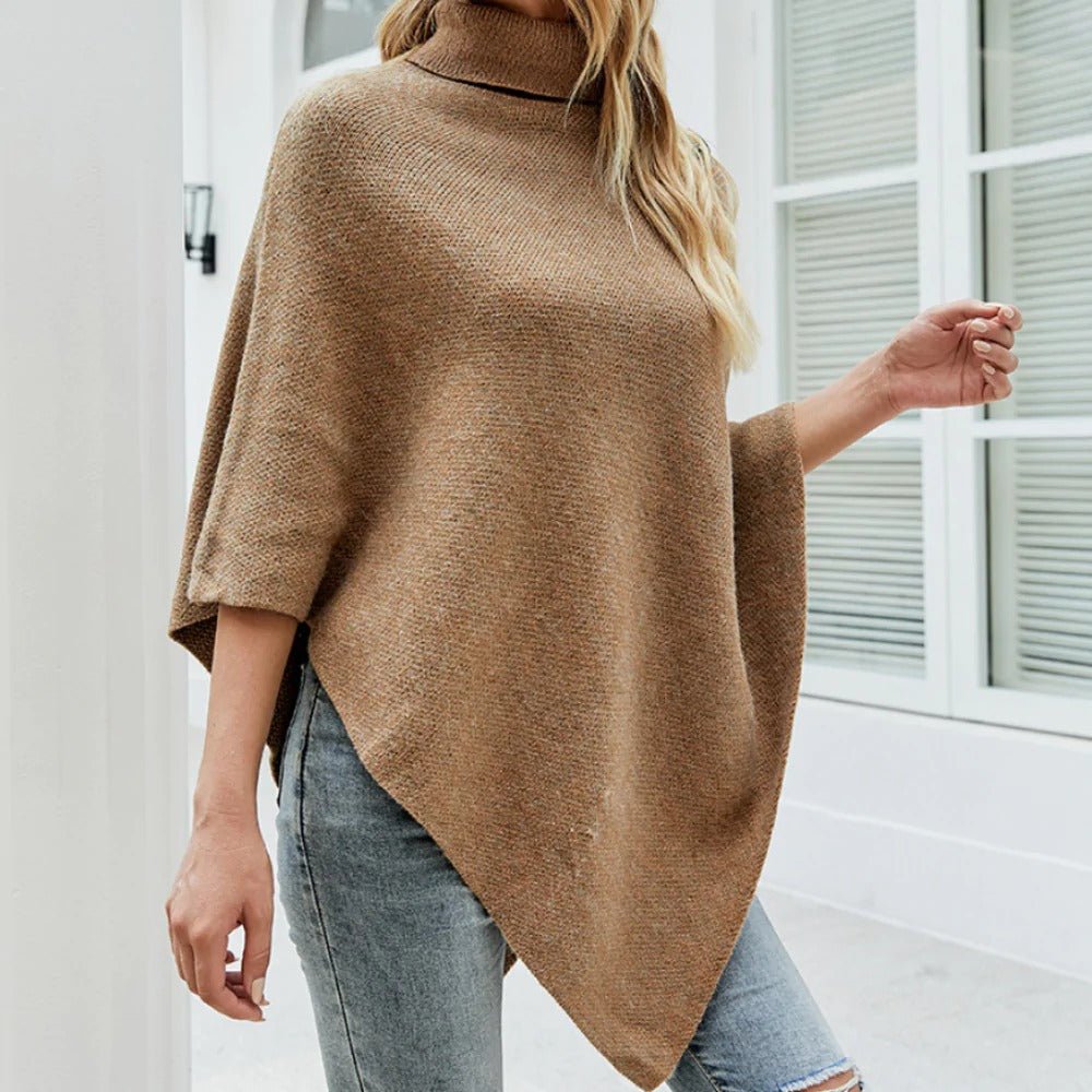 Womens Turtleneck Poncho With Side Buttons Details - AllYearGoods
