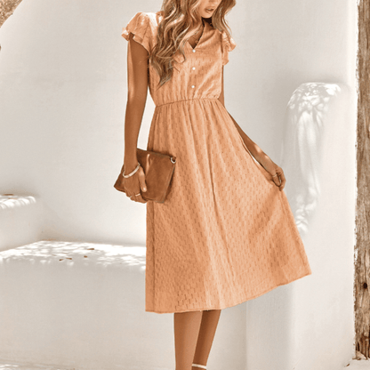 Womens V Neck Ruffle Sleeve Summer Dress - AllYearGoods