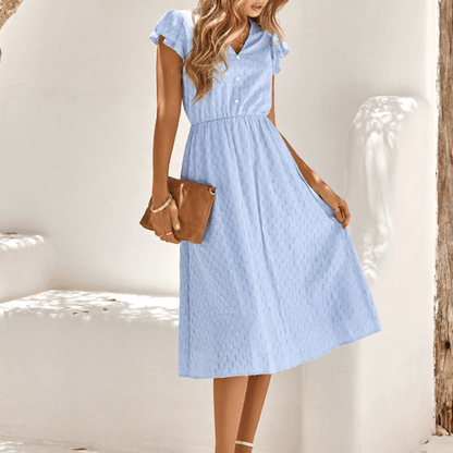 Womens V Neck Ruffle Sleeve Summer Dress - AllYearGoods