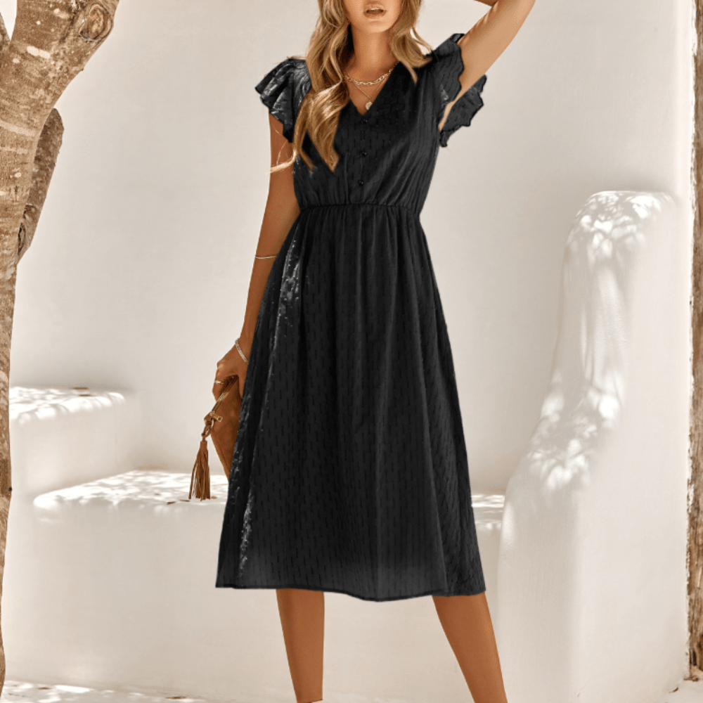 Womens V Neck Ruffle Sleeve Summer Dress - AllYearGoods