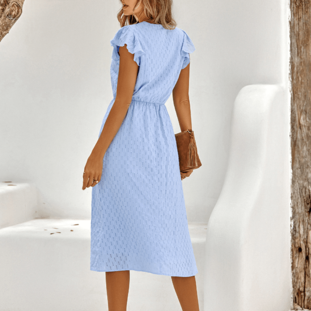 Womens V Neck Ruffle Sleeve Summer Dress - AllYearGoods