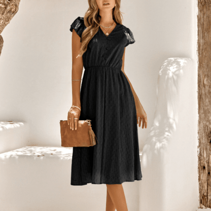 Womens V Neck Ruffle Sleeve Summer Dress - AllYearGoods