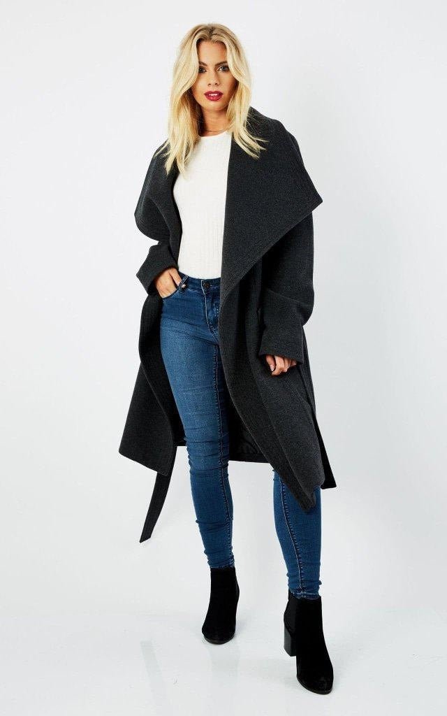 Wool Blend Large Lapel Duster Coat - AllYearGoods