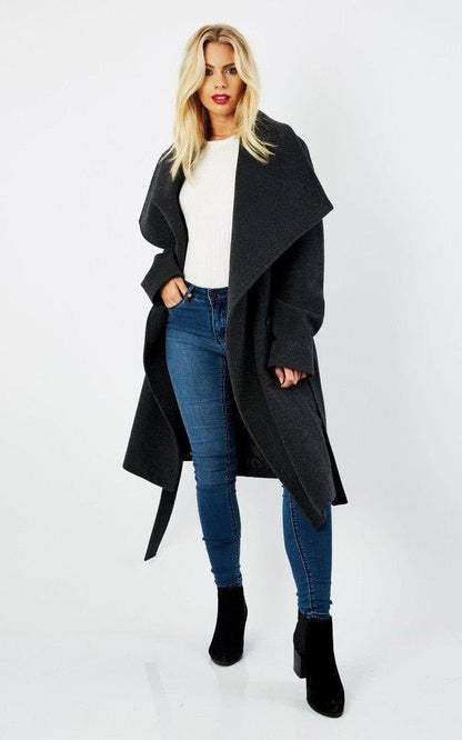 Wool Blend Large Lapel Duster Coat - AllYearGoods