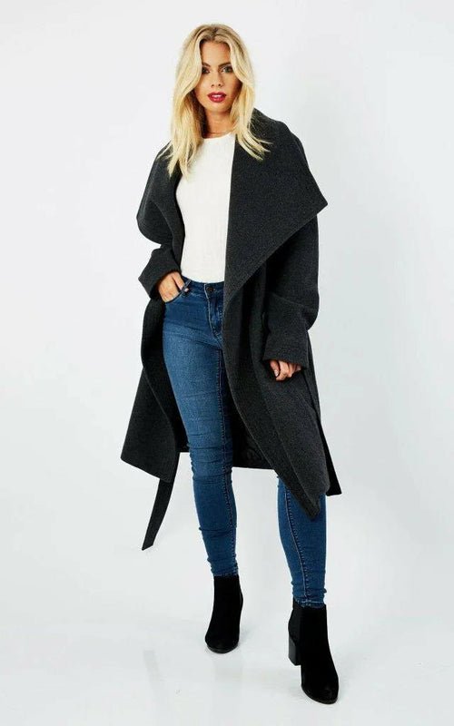 Wool Blend Large Lapel Duster Coat - AllYearGoods